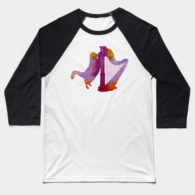 Cat and harp Baseball T-Shirt by TheJollyMarten